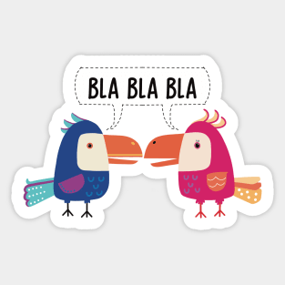 The Two colorful funny parrots gossiping, words can fly a thousand miles Sticker